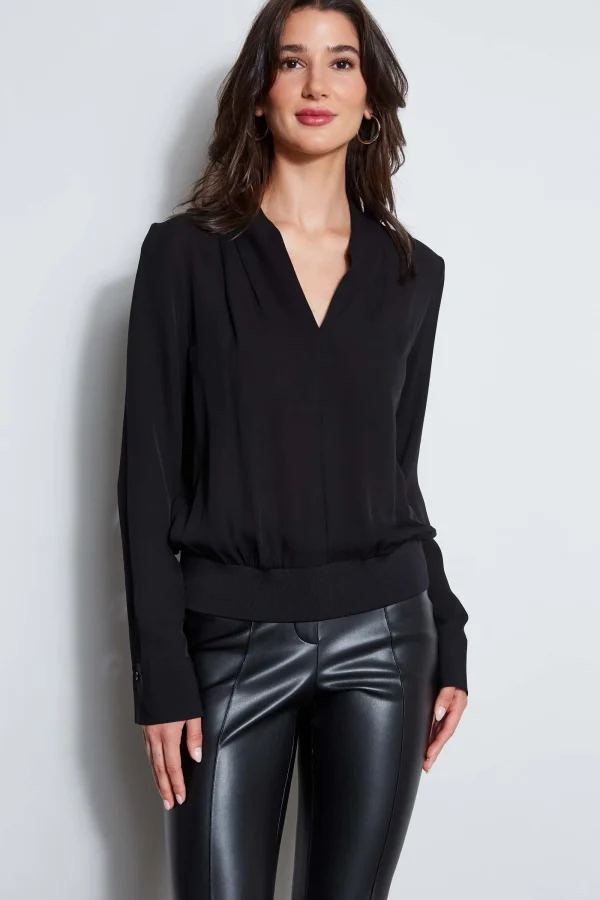 Elie Tahari Tops & Sweaters-Silk Contour Neck Rib Trim Shirt