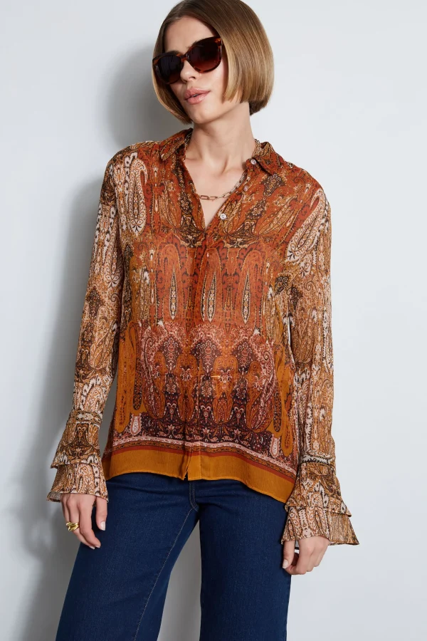 Elie Tahari Tops & Sweaters-Silk Crinkle Chiffon Raj Paisley Shirt