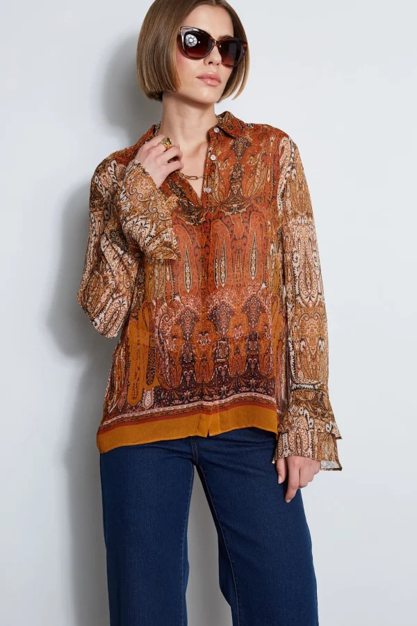 Elie Tahari Tops & Sweaters-Silk Crinkle Chiffon Raj Paisley Shirt