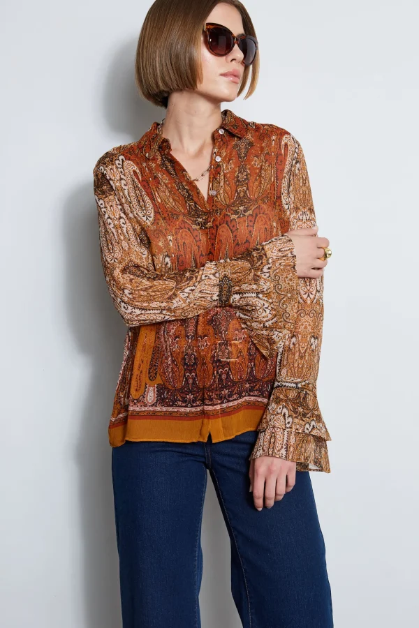 Elie Tahari Tops & Sweaters-Silk Crinkle Chiffon Raj Paisley Shirt