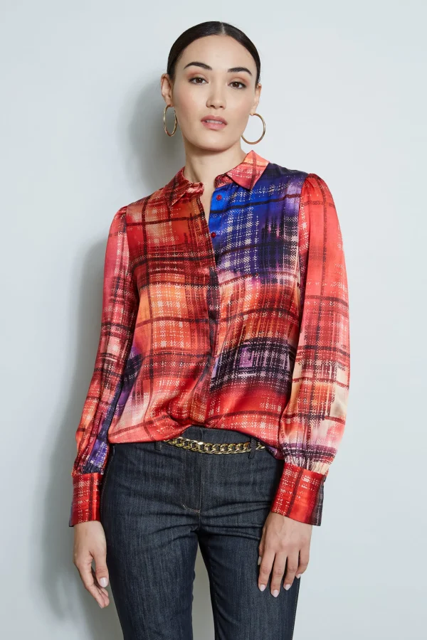 Elie Tahari Tops & Sweaters-Silk Digital Plaid Shirt