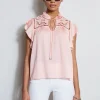 Elie Tahari Tops & Sweaters-Silk Embroidered Flutter Sleeve Shirt