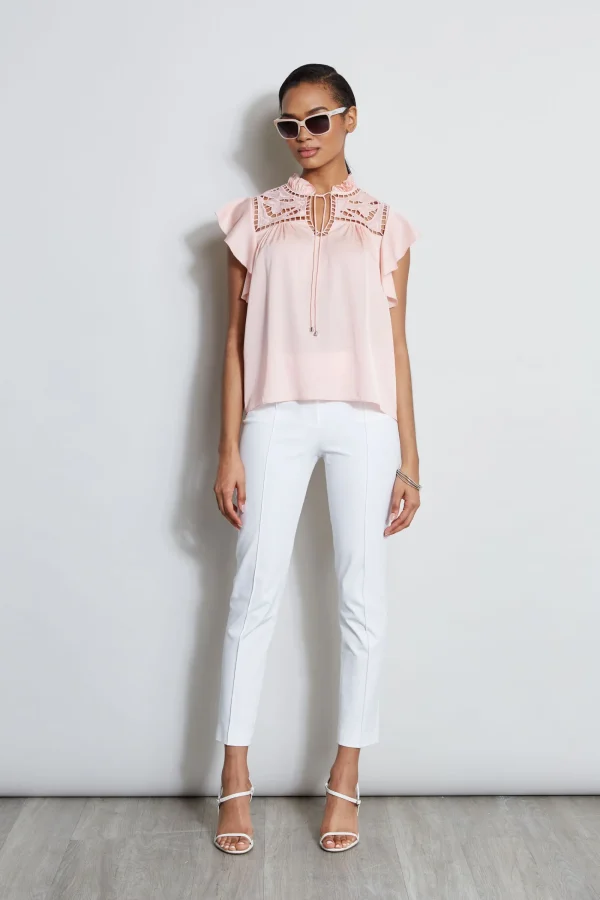 Elie Tahari Tops & Sweaters-Silk Embroidered Flutter Sleeve Shirt