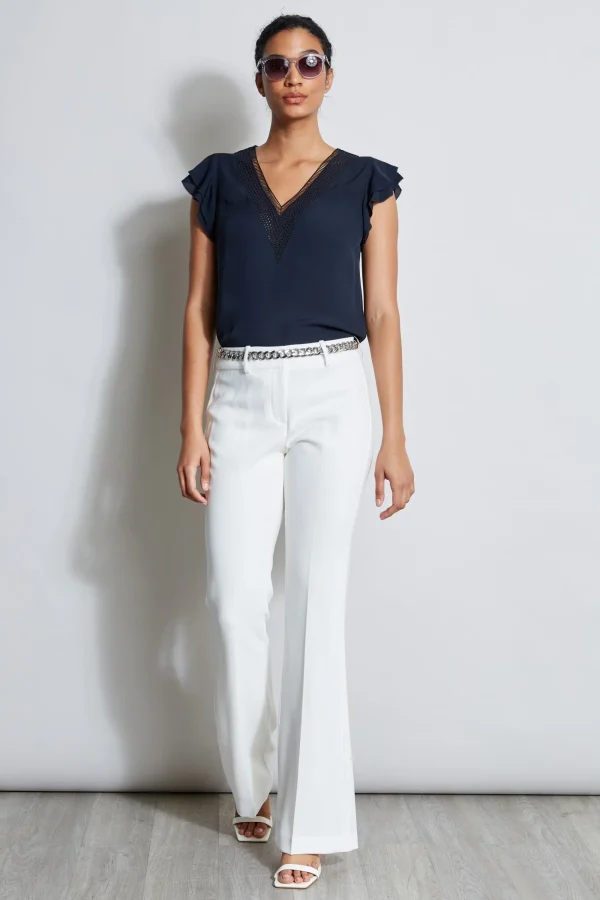 Elie Tahari Tops & Sweaters-Silk Flutter Sleeve Embroidered Shirt