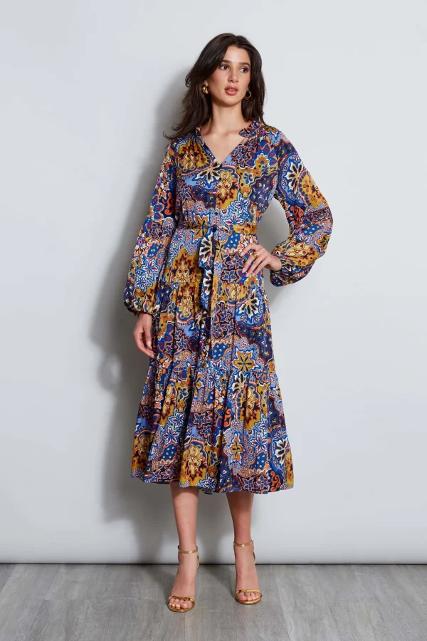 Elie Tahari Dresses & Jumpsuits | Long Sleeve Dresses-Silk Night Garden Midi Dress