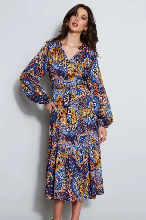 Elie Tahari Dresses & Jumpsuits | Long Sleeve Dresses-Silk Night Garden Midi Dress