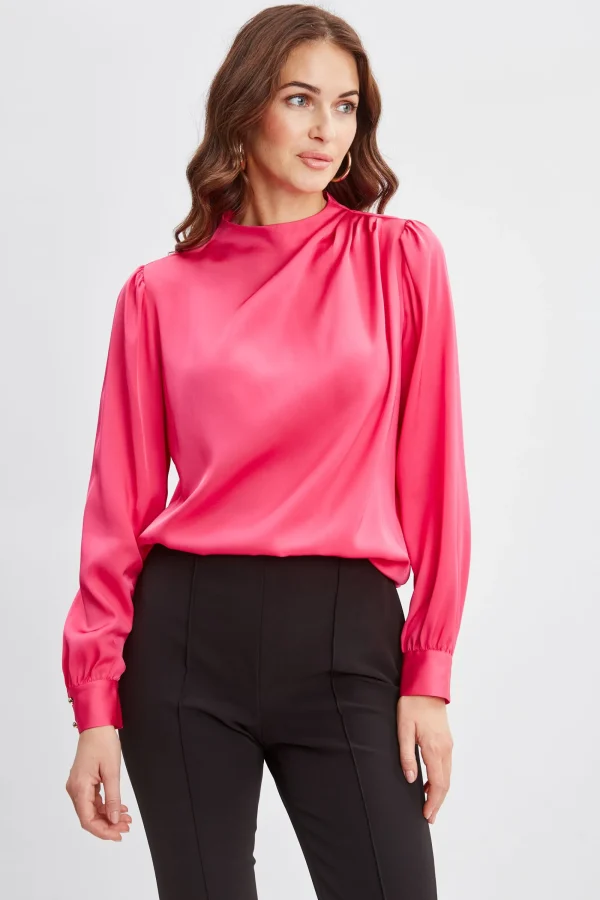 Elie Tahari Tops & Sweaters-Silk Pleated Draped Neck Shirt