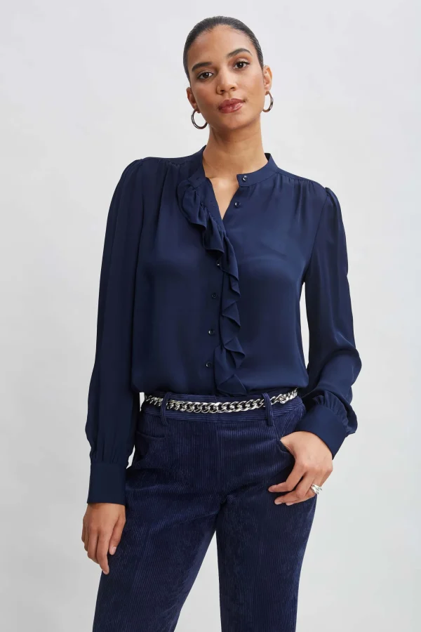 Elie Tahari Tops & Sweaters | Suiting-Silk Ruffle Button Down Shirt