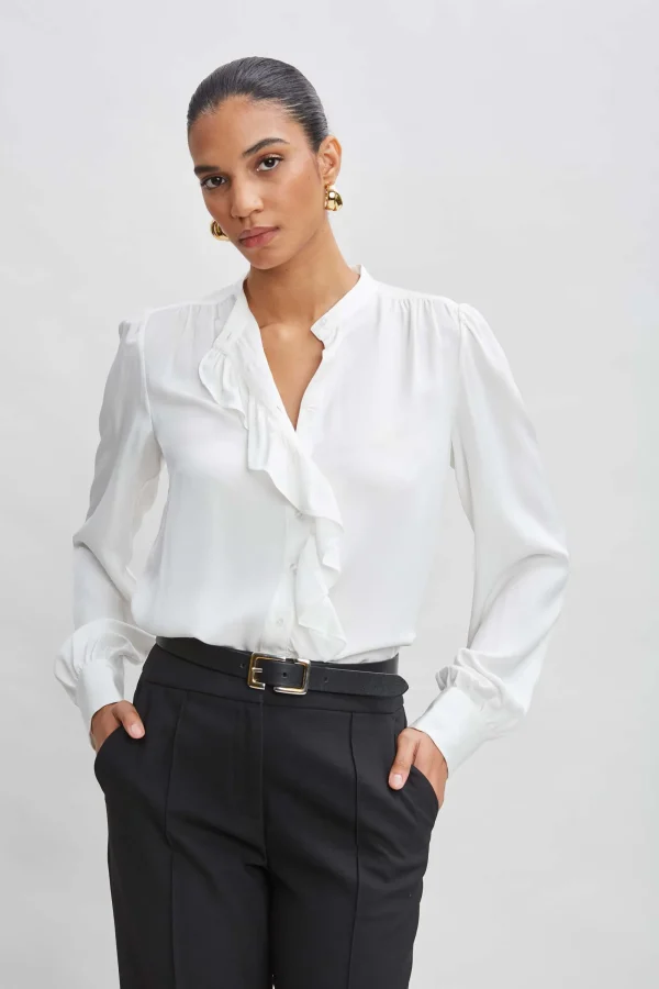 Elie Tahari Tops & Sweaters | Suiting-Silk Ruffle Button Down Shirt