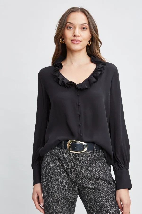 Elie Tahari Tops & Sweaters-Silk Ruffle Neck Shirt