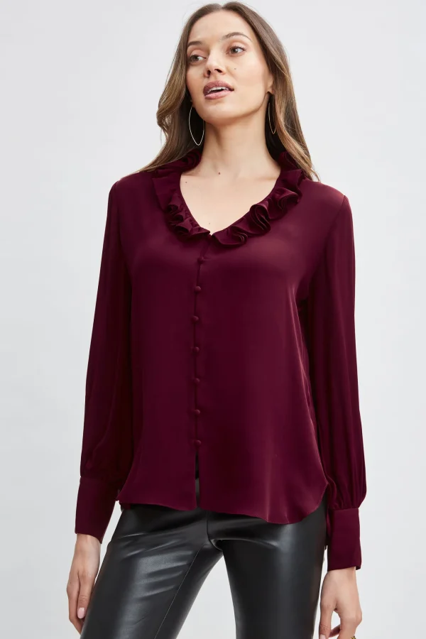 Elie Tahari Tops & Sweaters-Silk Ruffle Neck Shirt