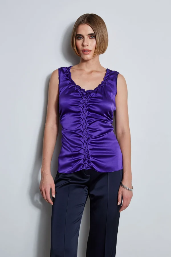 Elie Tahari Tops & Sweaters-Silk Satin Braid Ruched Top