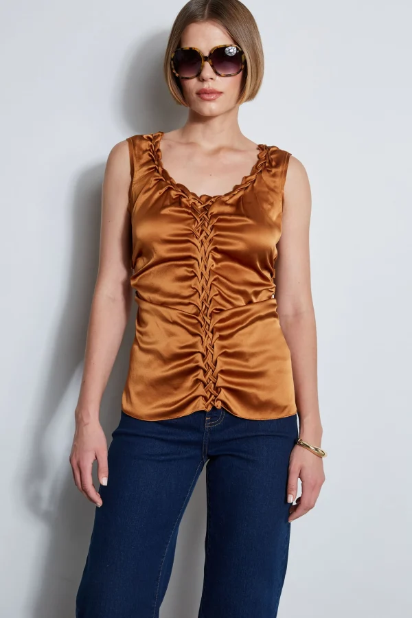 Elie Tahari Tops & Sweaters-Silk Satin Braid Ruched Top