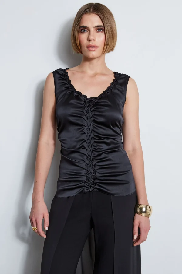 Elie Tahari Tops & Sweaters-Silk Satin Braid Ruched Top