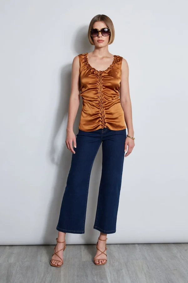 Elie Tahari Tops & Sweaters-Silk Satin Braid Ruched Top