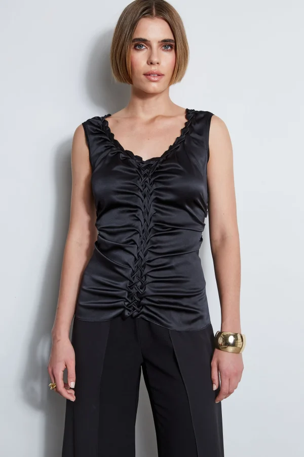 Elie Tahari Tops & Sweaters-Silk Satin Braid Ruched Top