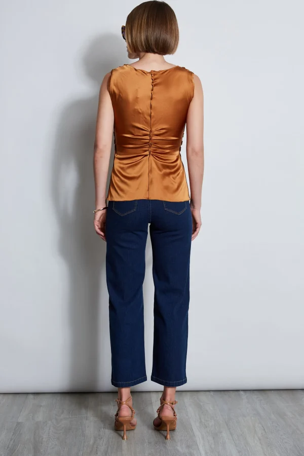 Elie Tahari Tops & Sweaters-Silk Satin Braid Ruched Top