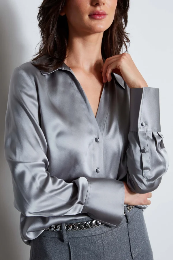 Elie Tahari Tops & Sweaters | Suiting-Silk Satin Button Down Shirt