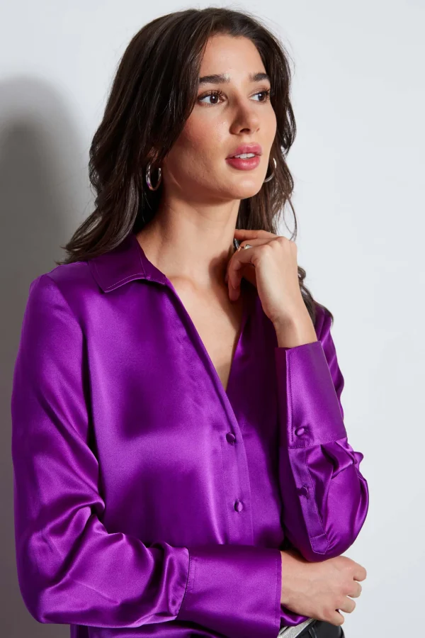 Elie Tahari Tops & Sweaters | Suiting-Silk Satin Button Down Shirt