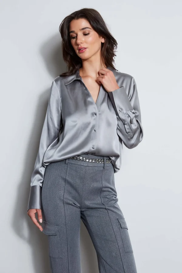 Elie Tahari Tops & Sweaters | Suiting-Silk Satin Button Down Shirt