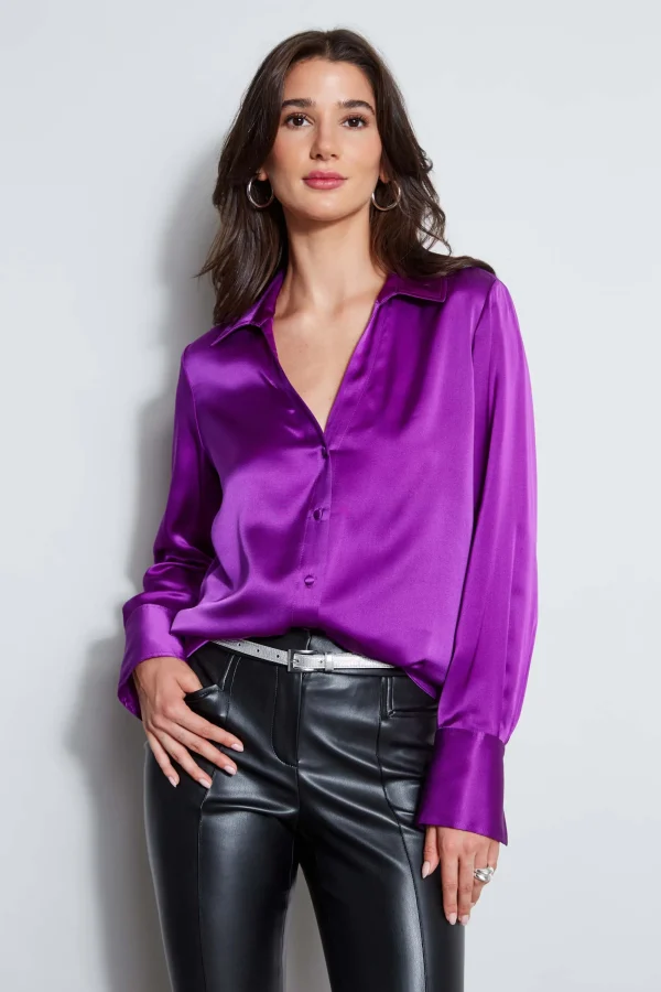 Elie Tahari Tops & Sweaters | Suiting-Silk Satin Button Down Shirt