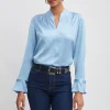 Elie Tahari Tops & Sweaters-Silk Satin Contour Neck Ruffle Cuff Shirt