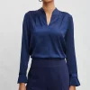 Elie Tahari Tops & Sweaters-Silk Satin Contour Neck Ruffle Cuff Shirt