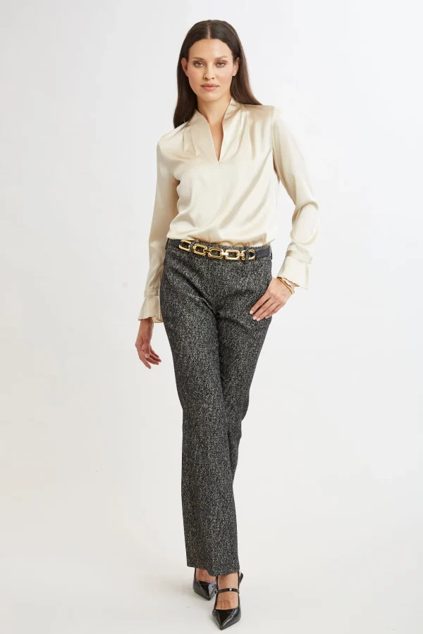 Elie Tahari Tops & Sweaters | Suiting-Silk Satin Contour Neck Ruffle Cuff Shirt