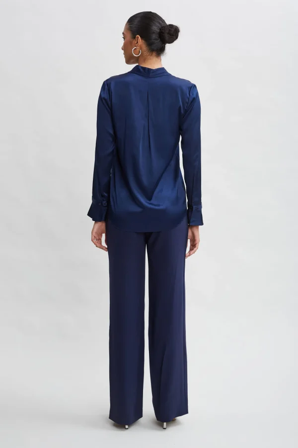 Elie Tahari Tops & Sweaters-Silk Satin Contour Neck Ruffle Cuff Shirt