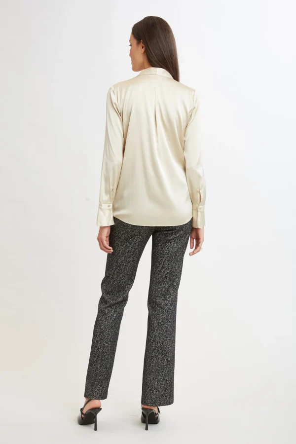 Elie Tahari Tops & Sweaters | Suiting-Silk Satin Contour Neck Ruffle Cuff Shirt