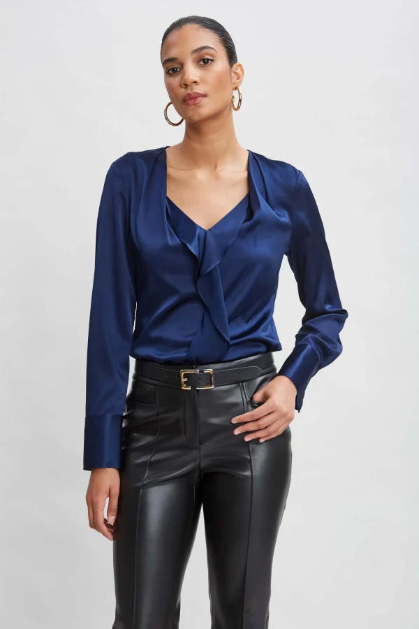 Elie Tahari Tops & Sweaters-Silk Satin Contour Ruffle Shirt