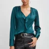 Elie Tahari Tops & Sweaters-Silk Satin Contour Ruffle Shirt