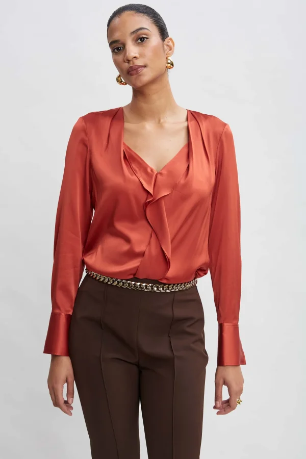 Elie Tahari Tops & Sweaters | Suiting-Silk Satin Contour Ruffle Shirt