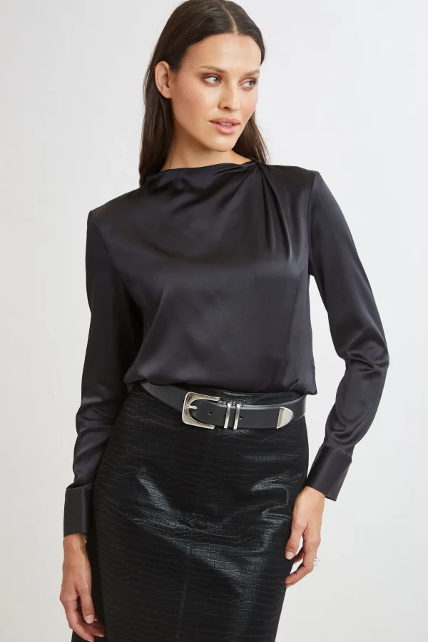 Elie Tahari Tops & Sweaters-Silk Satin Draped Neck Shirt