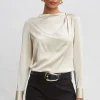 Elie Tahari Tops & Sweaters-Silk Satin Draped Neck Shirt