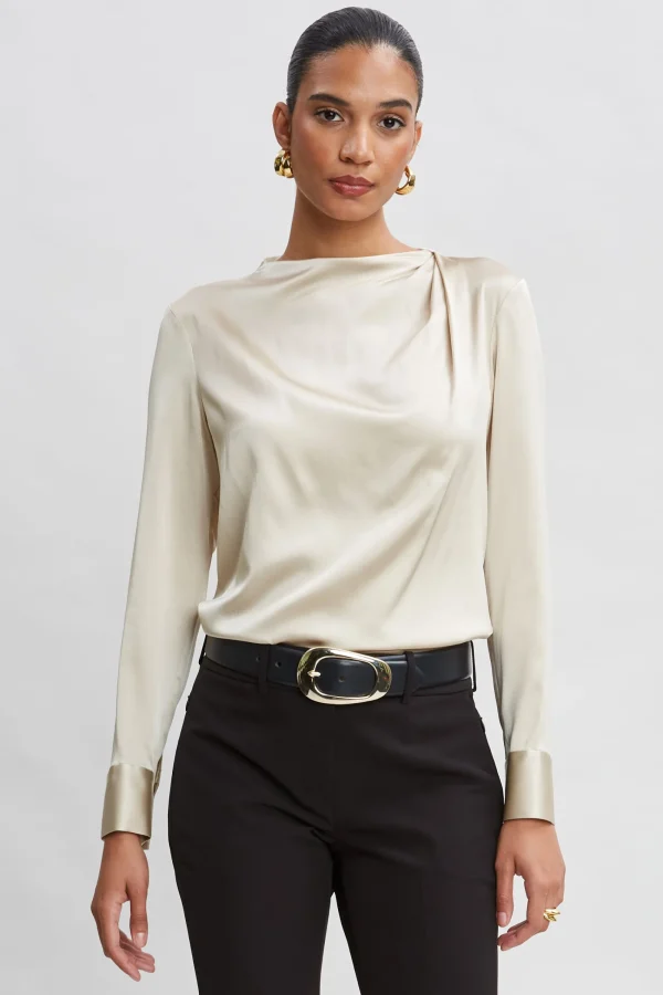 Elie Tahari Tops & Sweaters-Silk Satin Draped Neck Shirt