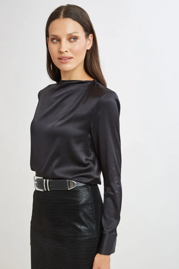 Elie Tahari Tops & Sweaters-Silk Satin Draped Neck Shirt