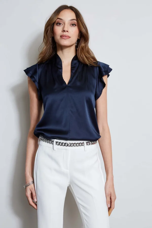 Elie Tahari Tops & Sweaters-Silk Satin Flutter Sleeve Shirt