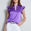 Elie Tahari Tops & Sweaters-Silk Satin Flutter Sleeve Shirt