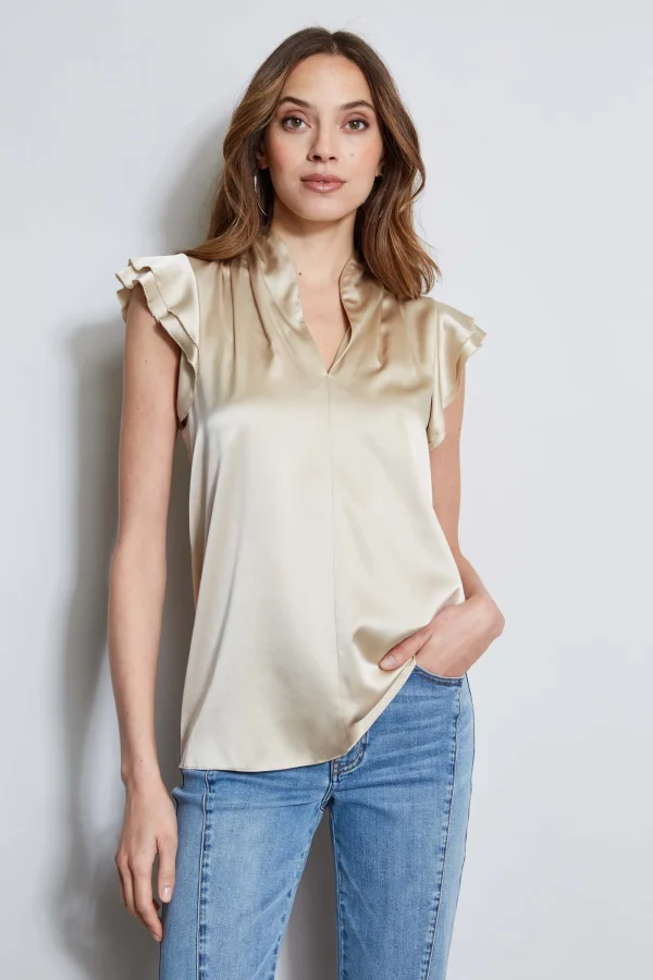 Elie Tahari Tops & Sweaters-Silk Satin Flutter Sleeve Shirt