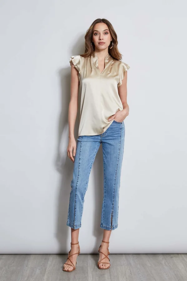 Elie Tahari Tops & Sweaters-Silk Satin Flutter Sleeve Shirt