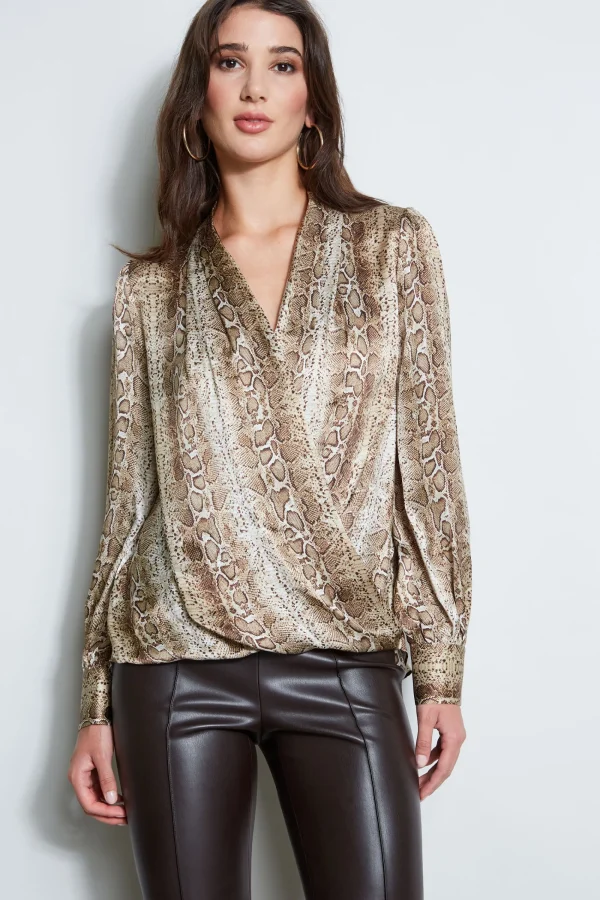 Elie Tahari Tops & Sweaters-Silk Satin Python Draped Shirt