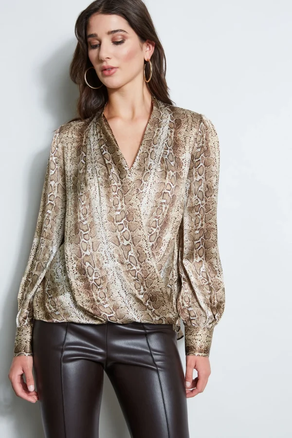 Elie Tahari Tops & Sweaters-Silk Satin Python Draped Shirt