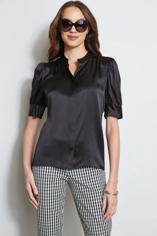 Elie Tahari Tops & Sweaters-Silk Satin Ruched Sleeve Shirt