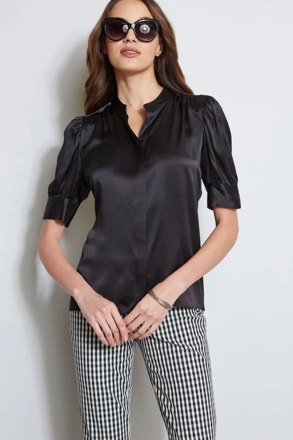 Elie Tahari Tops & Sweaters-Silk Satin Ruched Sleeve Shirt