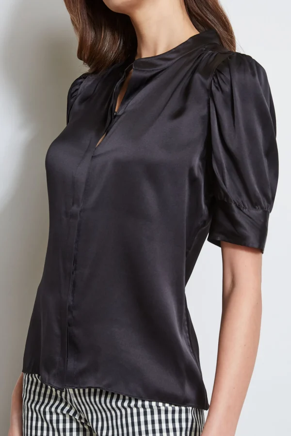 Elie Tahari Tops & Sweaters-Silk Satin Ruched Sleeve Shirt