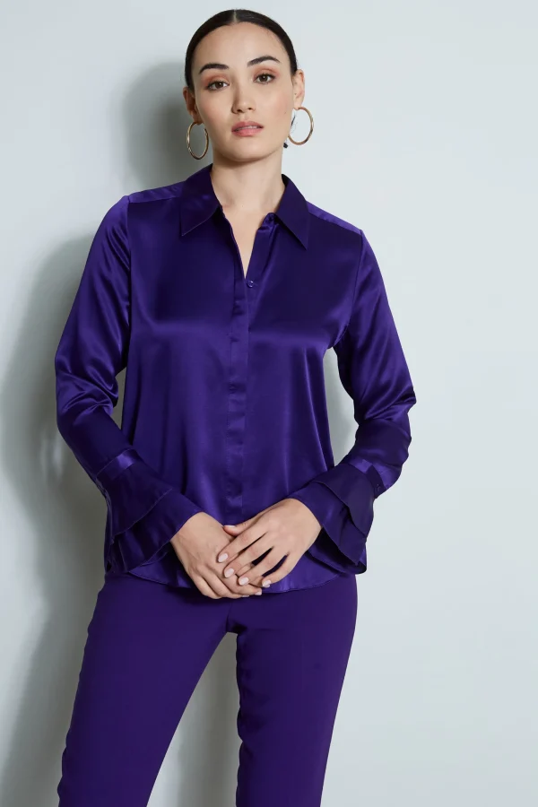 Elie Tahari Tops & Sweaters-Silk Satin Ruffle Cuff Shirt