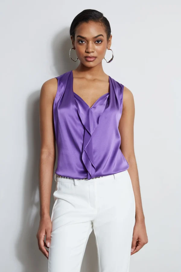 Elie Tahari Tops & Sweaters-Silk Satin Sleeveless Cascade Shirt