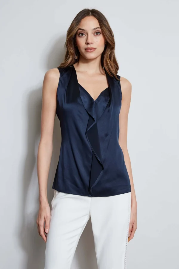 Elie Tahari Tops & Sweaters-Silk Satin Sleeveless Cascade Shirt