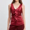 Elie Tahari Tops & Sweaters-Silk Satin Sleeveless Ruffle Top